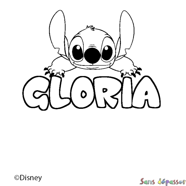 Coloriage pr&eacute;nom GLORIA - d&eacute;cor Stitch