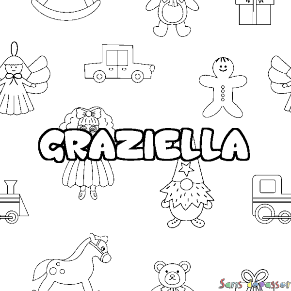Coloriage pr&eacute;nom GRAZIELLA - d&eacute;cor Jouets
