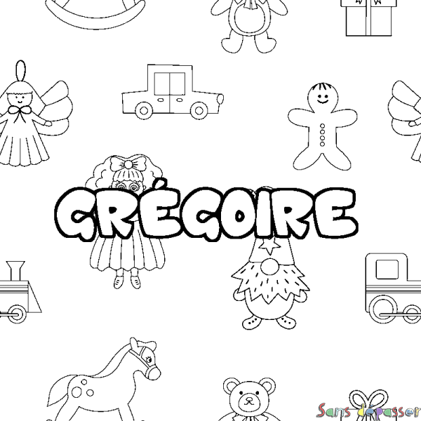 Coloriage pr&eacute;nom GR&Eacute;GOIRE - d&eacute;cor Jouets