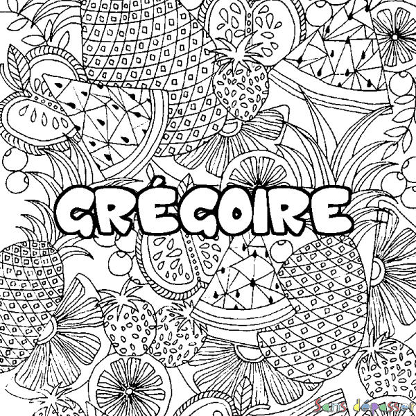 Coloriage pr&eacute;nom GR&Eacute;GOIRE - d&eacute;cor Mandala fruits