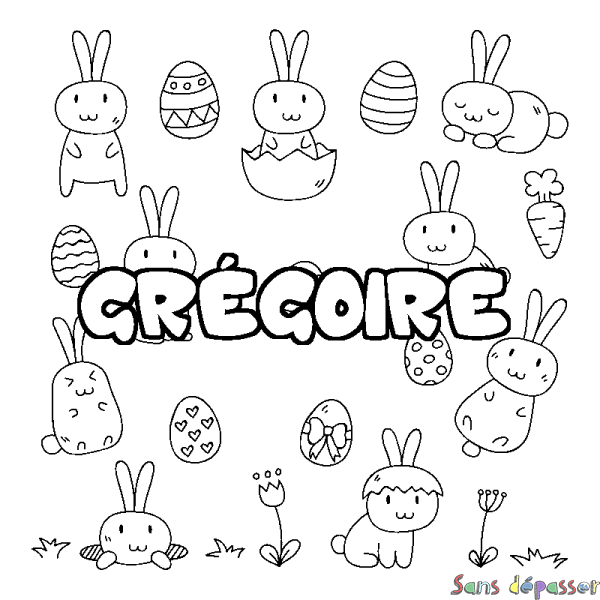Coloriage pr&eacute;nom GR&Eacute;GOIRE - d&eacute;cor Paques