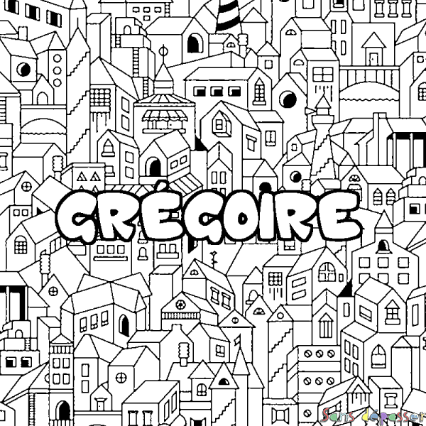 Coloriage prénom GR&Eacute;GOIRE - d&eacute;cor Ville