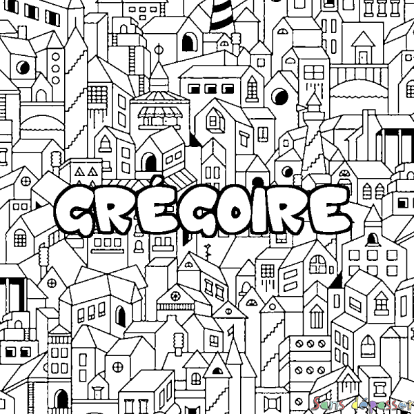 Coloriage pr&eacute;nom GR&Eacute;GOIRE - d&eacute;cor Ville