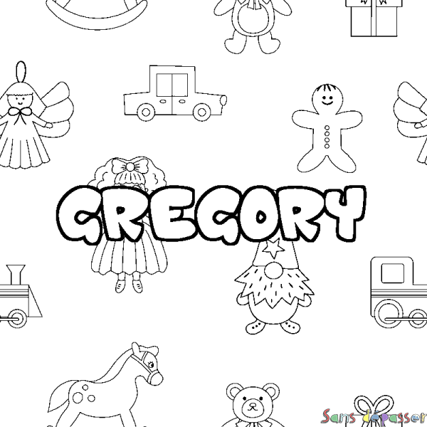Coloriage pr&eacute;nom GREGORY - d&eacute;cor Jouets