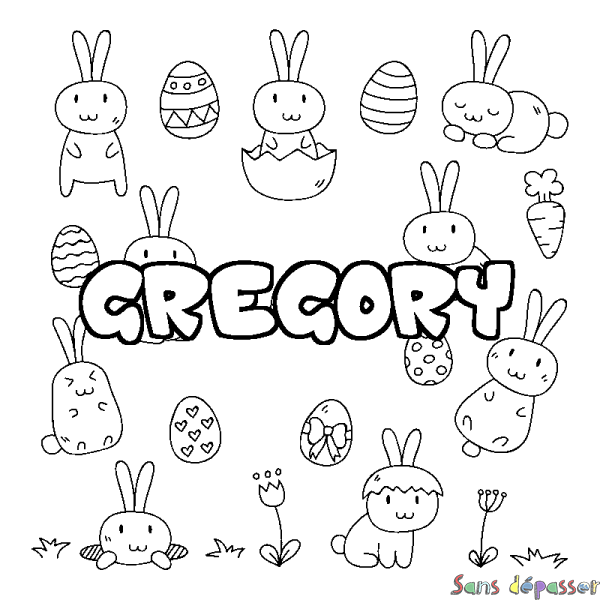 Coloriage pr&eacute;nom GREGORY - d&eacute;cor Paques