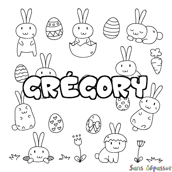 Coloriage pr&eacute;nom GR&Eacute;GORY - d&eacute;cor Paques