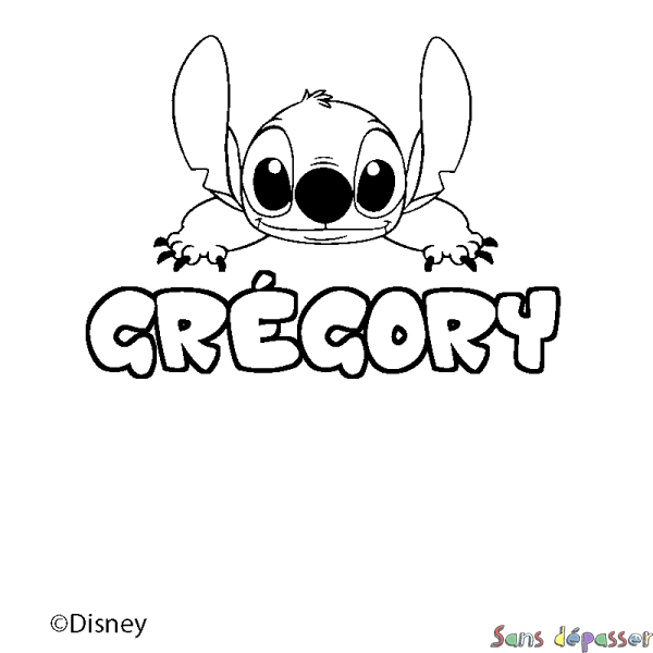Coloriage pr&eacute;nom GR&Eacute;GORY - d&eacute;cor Stitch