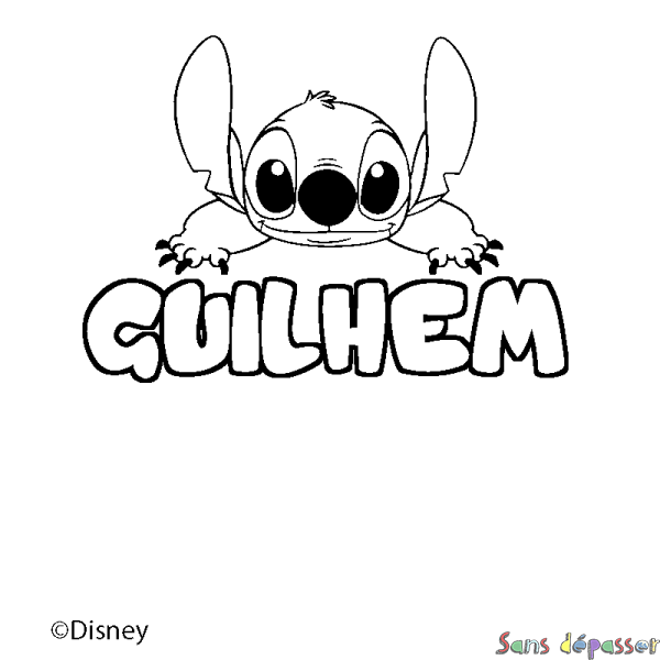 Coloriage pr&eacute;nom GUILHEM - d&eacute;cor Stitch
