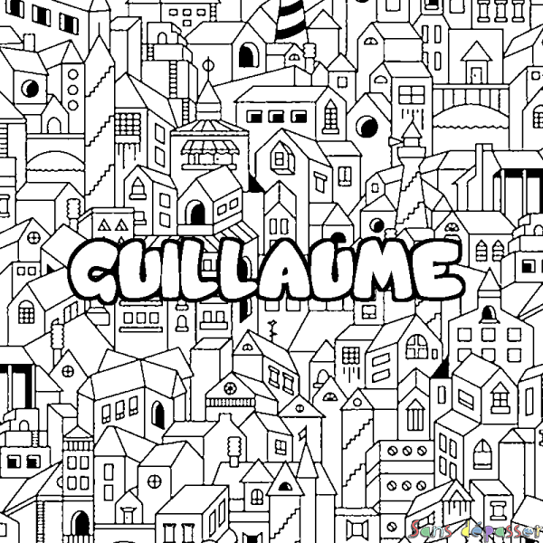 Coloriage prénom GUILLAUME - d&eacute;cor Ville