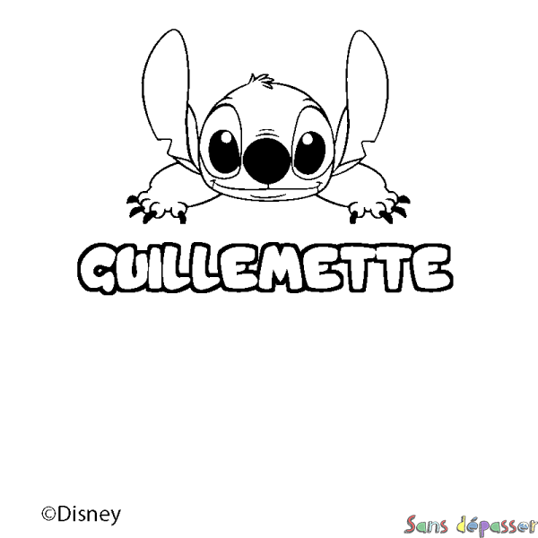 Coloriage pr&eacute;nom GUILLEMETTE - d&eacute;cor Stitch