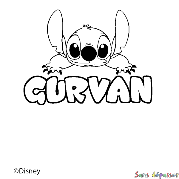 Coloriage pr&eacute;nom GURVAN - d&eacute;cor Stitch