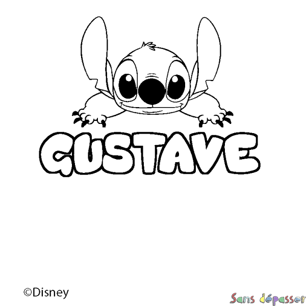 Coloriage pr&eacute;nom GUSTAVE - d&eacute;cor Stitch