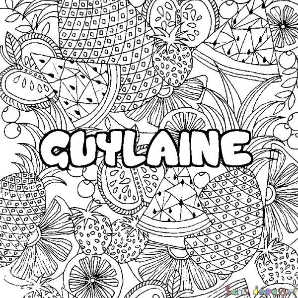 Coloriage pr&eacute;nom GUYLAINE - d&eacute;cor Mandala fruits