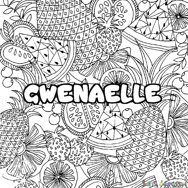 Coloriage prénom GWENAELLE - d&eacute;cor Mandala fruits