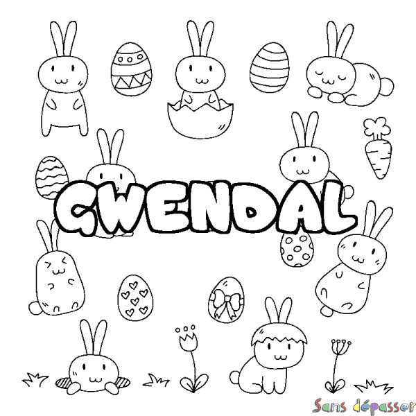 Coloriage pr&eacute;nom GWENDAL - d&eacute;cor Paques