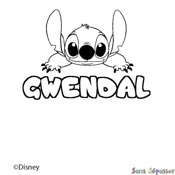 Coloriage pr&eacute;nom GWENDAL - d&eacute;cor Stitch