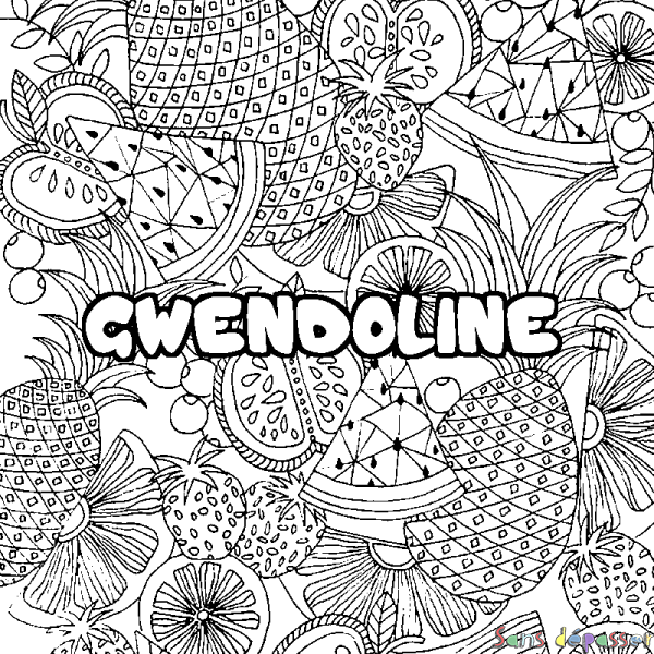 Coloriage prénom GWENDOLINE - d&eacute;cor Mandala fruits