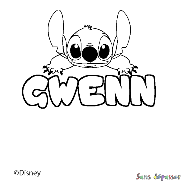 Coloriage pr&eacute;nom GWENN - d&eacute;cor Stitch