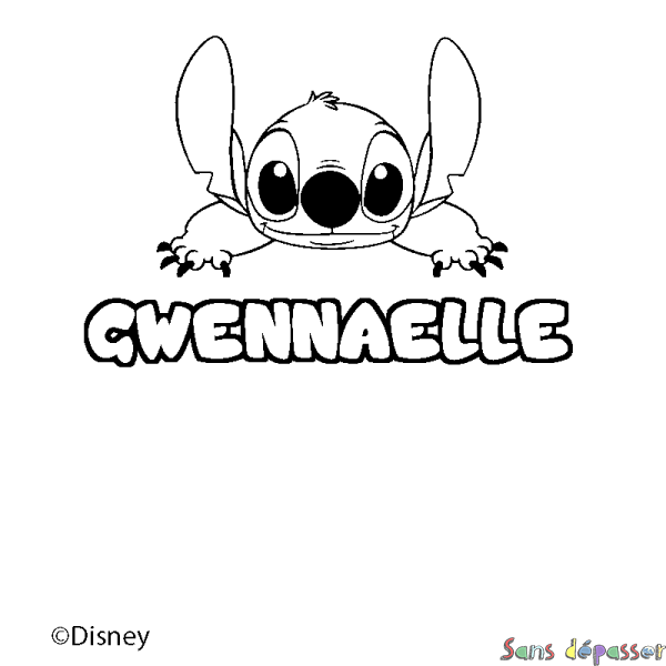 Coloriage pr&eacute;nom GWENNAELLE - d&eacute;cor Stitch