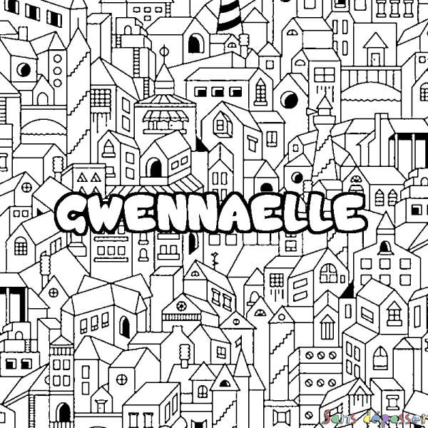 Coloriage pr&eacute;nom GWENNAELLE - d&eacute;cor Ville