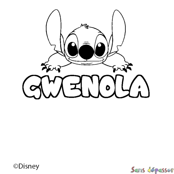 Coloriage pr&eacute;nom GWENOLA - d&eacute;cor Stitch