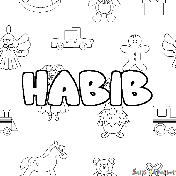 Coloriage prénom HABIB - d&eacute;cor Jouets