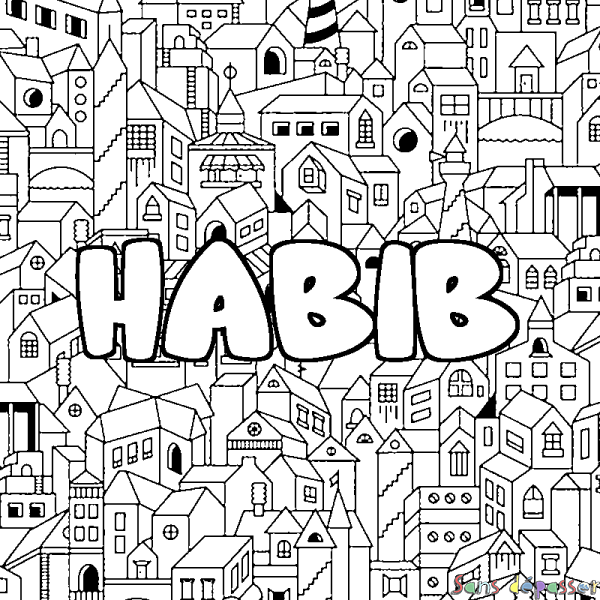 Coloriage prénom HABIB - d&eacute;cor Ville