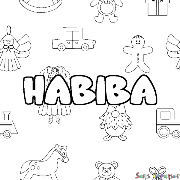 Coloriage prénom HABIBA - d&eacute;cor Jouets