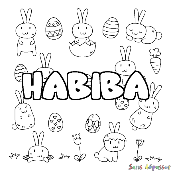 Coloriage prénom HABIBA - d&eacute;cor Paques