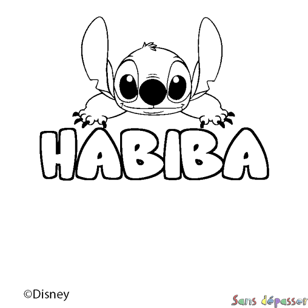 Coloriage pr&eacute;nom HABIBA - d&eacute;cor Stitch