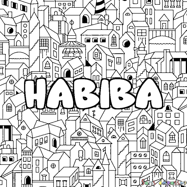 Coloriage prénom HABIBA - d&eacute;cor Ville