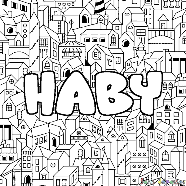 Coloriage prénom HABY - d&eacute;cor Ville