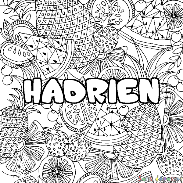 Coloriage prénom HADRIEN - d&eacute;cor Mandala fruits