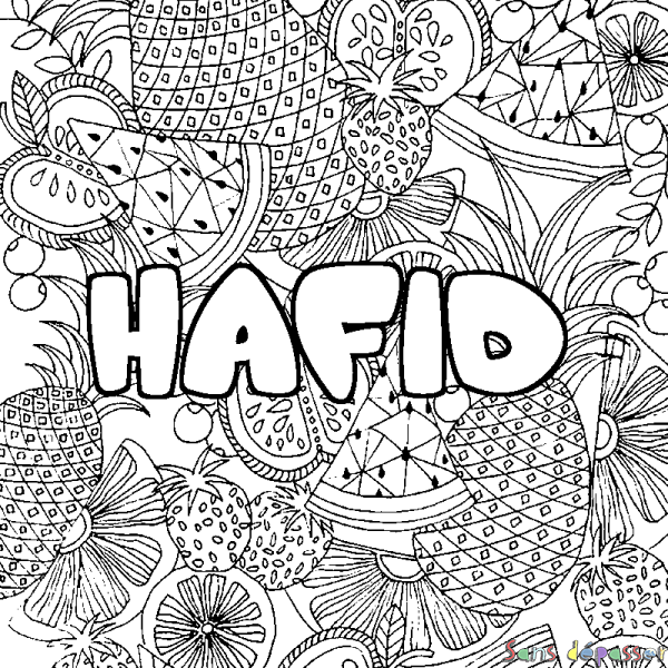 Coloriage prénom HAFID - d&eacute;cor Mandala fruits