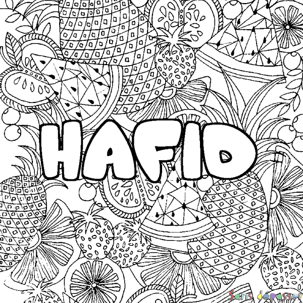Coloriage pr&eacute;nom HAFID - d&eacute;cor Mandala fruits