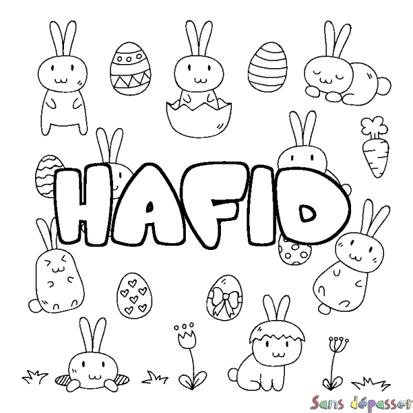 Coloriage pr&eacute;nom HAFID - d&eacute;cor Paques