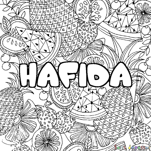 Coloriage prénom HAFIDA - d&eacute;cor Mandala fruits