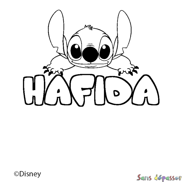 Coloriage pr&eacute;nom HAFIDA - d&eacute;cor Stitch