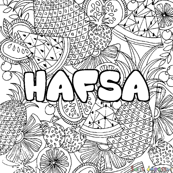 Coloriage prénom HAFSA - d&eacute;cor Mandala fruits