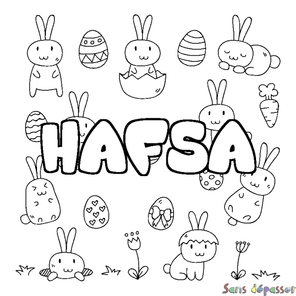 Coloriage pr&eacute;nom HAFSA - d&eacute;cor Paques