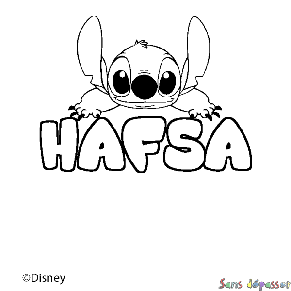 Coloriage pr&eacute;nom HAFSA - d&eacute;cor Stitch
