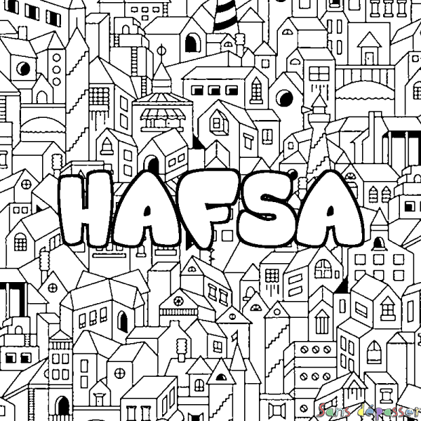 Coloriage prénom HAFSA - d&eacute;cor Ville