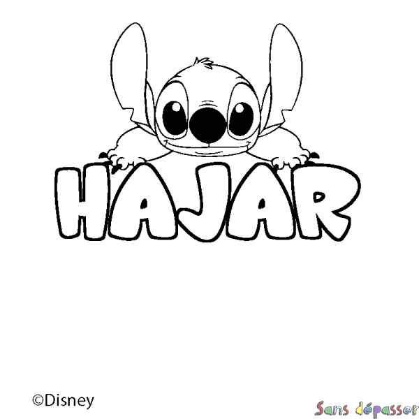 Coloriage pr&eacute;nom HAJAR - d&eacute;cor Stitch