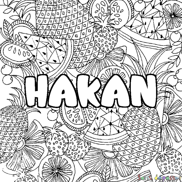 Coloriage prénom HAKAN - d&eacute;cor Mandala fruits
