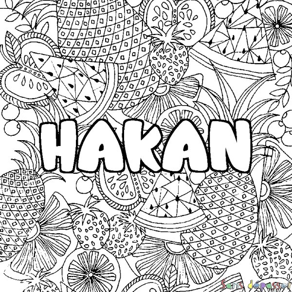 Coloriage pr&eacute;nom HAKAN - d&eacute;cor Mandala fruits