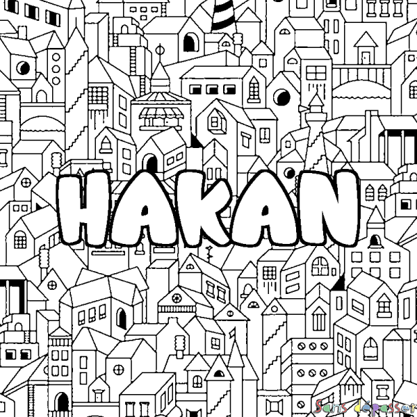 Coloriage prénom HAKAN - d&eacute;cor Ville