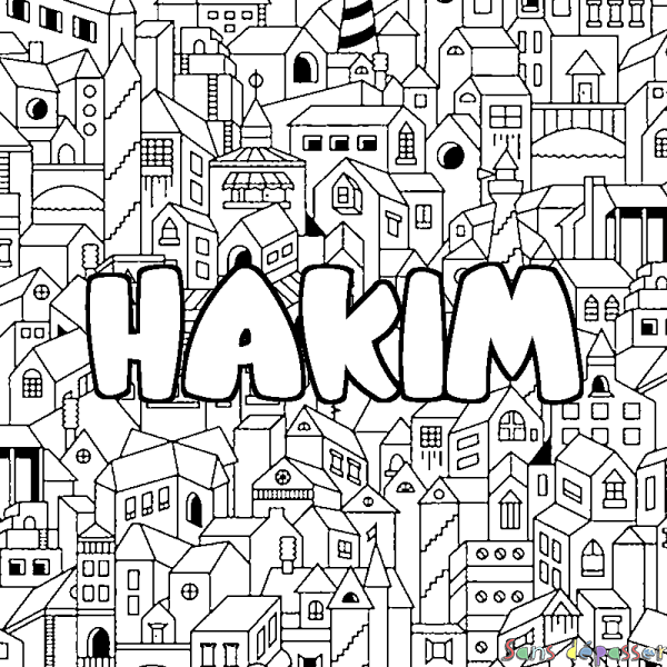 Coloriage prénom HAKIM - d&eacute;cor Ville