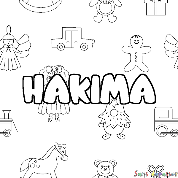 Coloriage prénom HAKIMA - d&eacute;cor Jouets