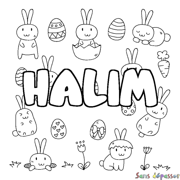 Coloriage pr&eacute;nom HALIM - d&eacute;cor Paques
