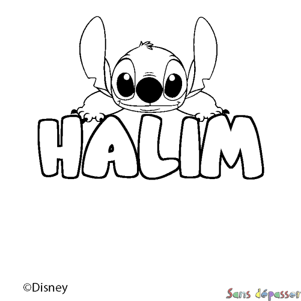 Coloriage pr&eacute;nom HALIM - d&eacute;cor Stitch